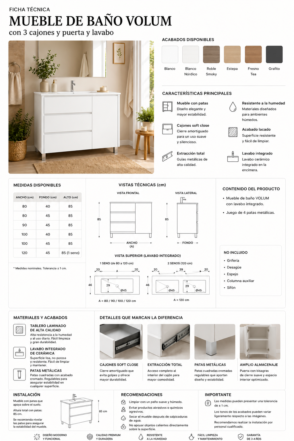 ANGEBOT Pack Badezimmermöbel VOLUM + LED-Spiegel Megan mit Waschbecken