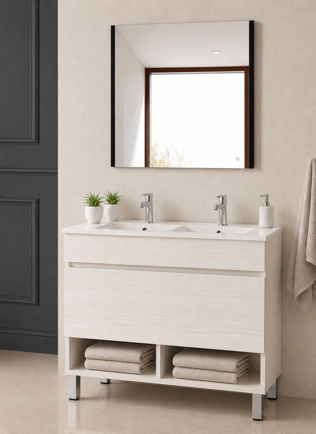 Badezimmermöbel mit Beinen NEBARI mit Schublade und extraflachem Waschbecken