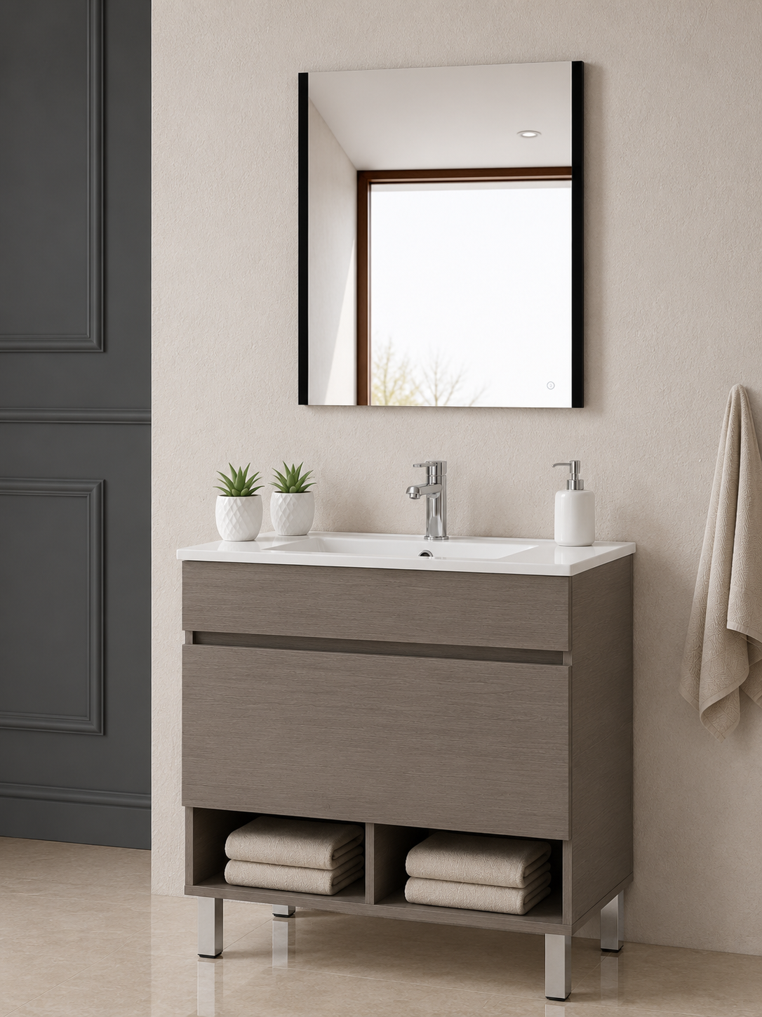 Badezimmermöbel mit Beinen NEBARI mit Schublade und extraflachem Waschbecken