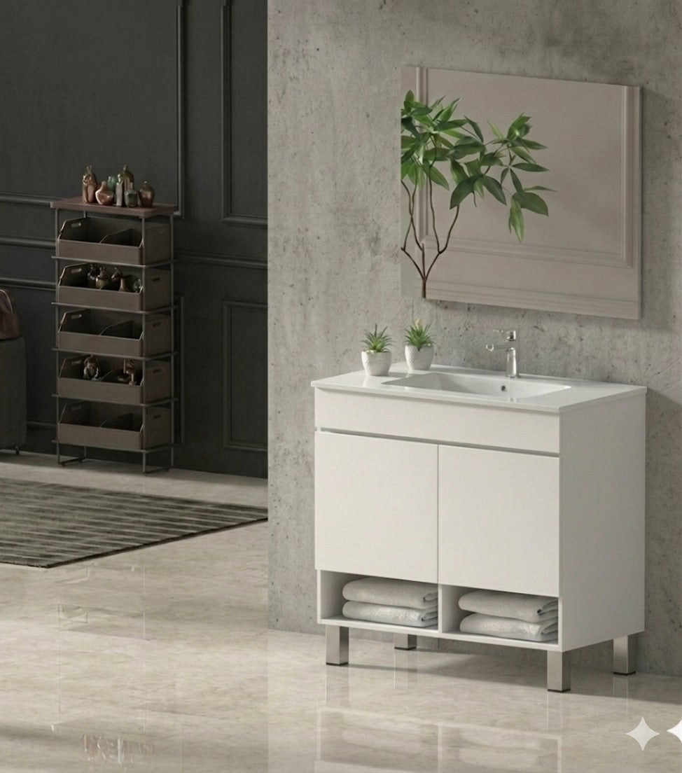 Badezimmermöbel mit Beinen NEBARI mit Türen und extraflachem Waschbecken