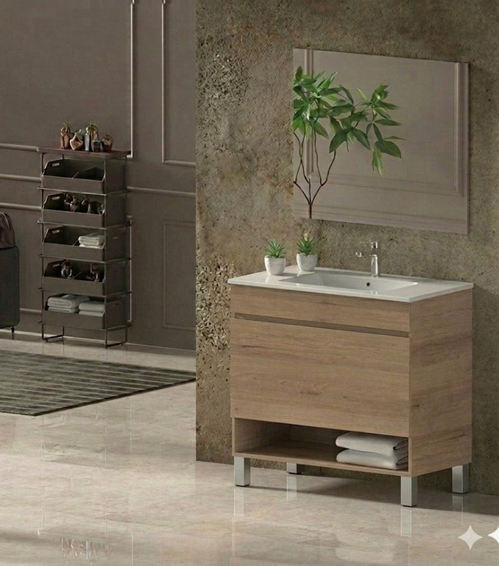 Badezimmermöbel mit Beinen NEBARI mit Schublade und extraflachem Waschbecken