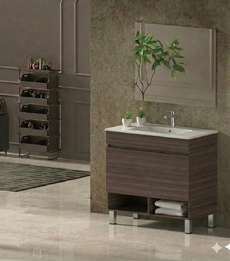 Badezimmermöbel mit Beinen NEBARI mit Schublade und extraflachem Waschbecken