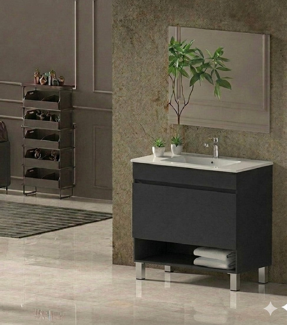 Badezimmermöbel mit Beinen NEBARI mit Schublade und extraflachem Waschbecken